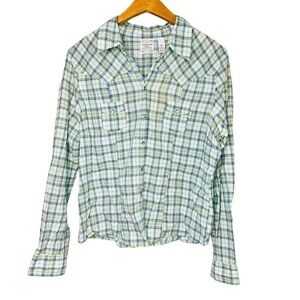 Aeropostale Plaid Pearl Snap Button Front Long Sleeve Top Women’s Size XL